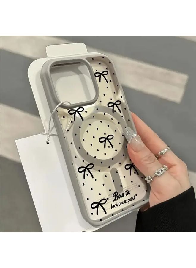 Black Polka Dot Bow Magnetic Wireless Charging Anti Drop Case For iPhone 16 Pro Max - Image 3